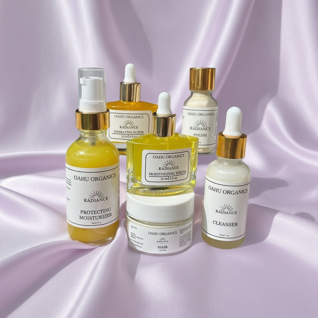 radiance Collection of skincare products on a bathroom counter